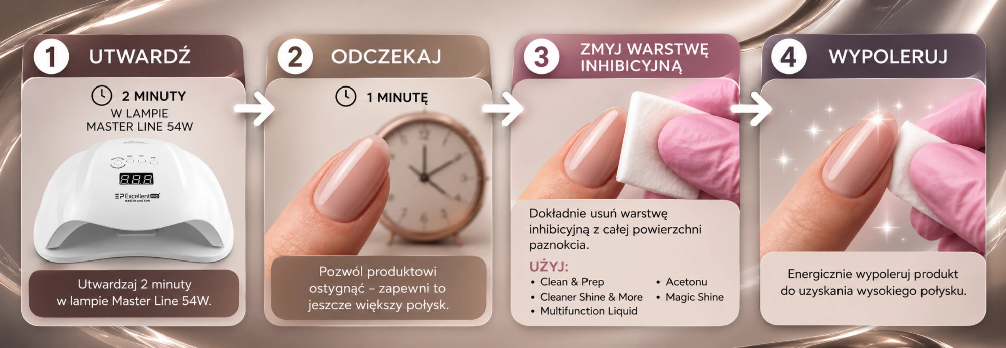 Grafen Hard Top w 4 krokach: utwardź, odczekaj, zmyj warstwę inhibicyjną, wypoleruj